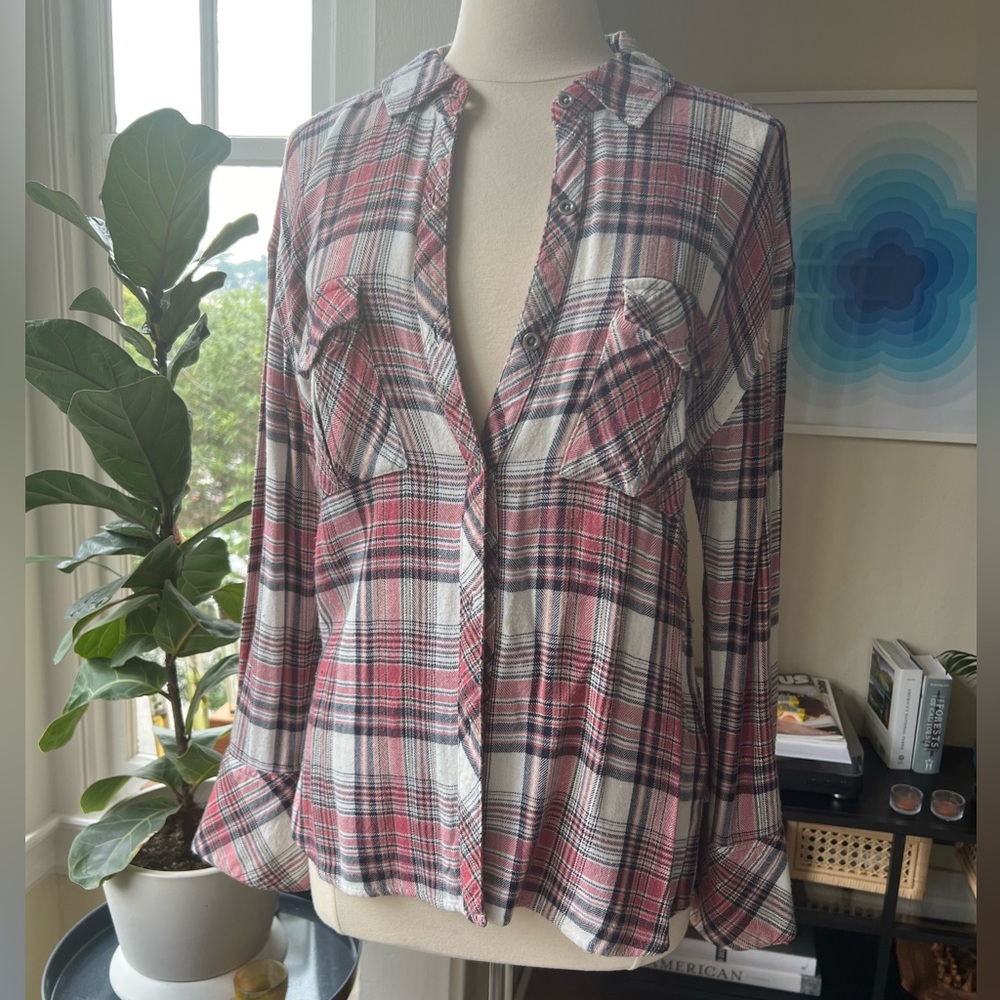Rails Red Plaid Button Down Super Soft Flannel Shirt w Black and White details